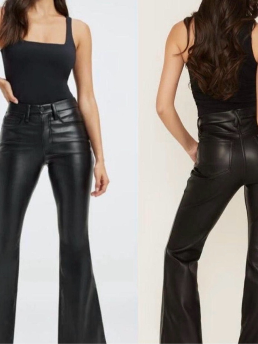 Good American Black Faux Leather Flare Pants